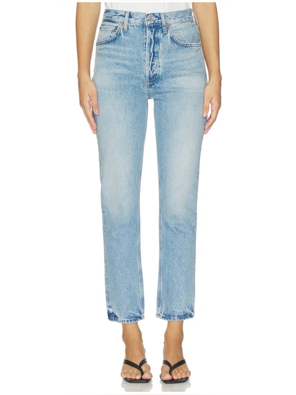Agolde Women’s Sz 28 High Rise Riley Crop Jeans Ankle Fray Cotton Denim